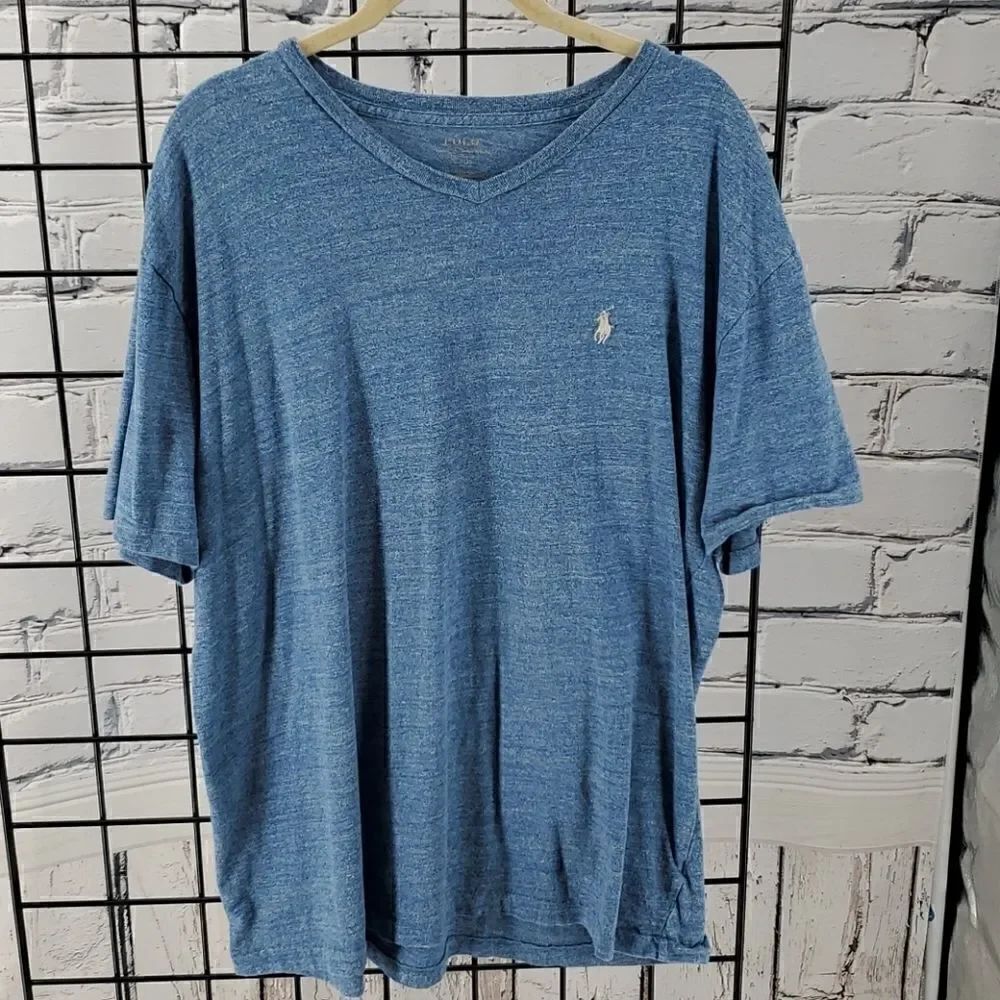 Polo Vneck Tee Tshirt L Blue